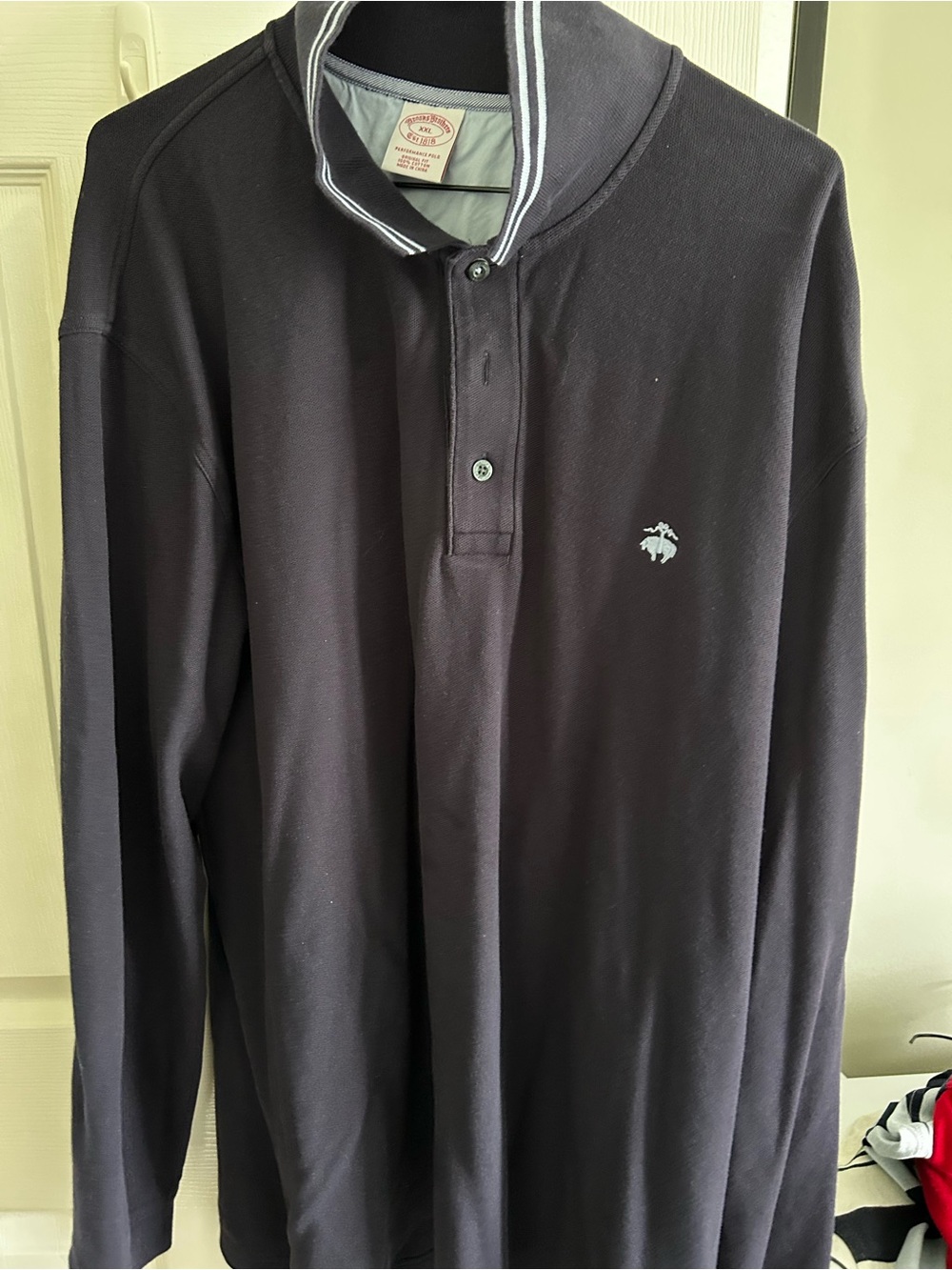 Brooks Brothers Long-Sleeve Polo in Navy with Light Blue Trim